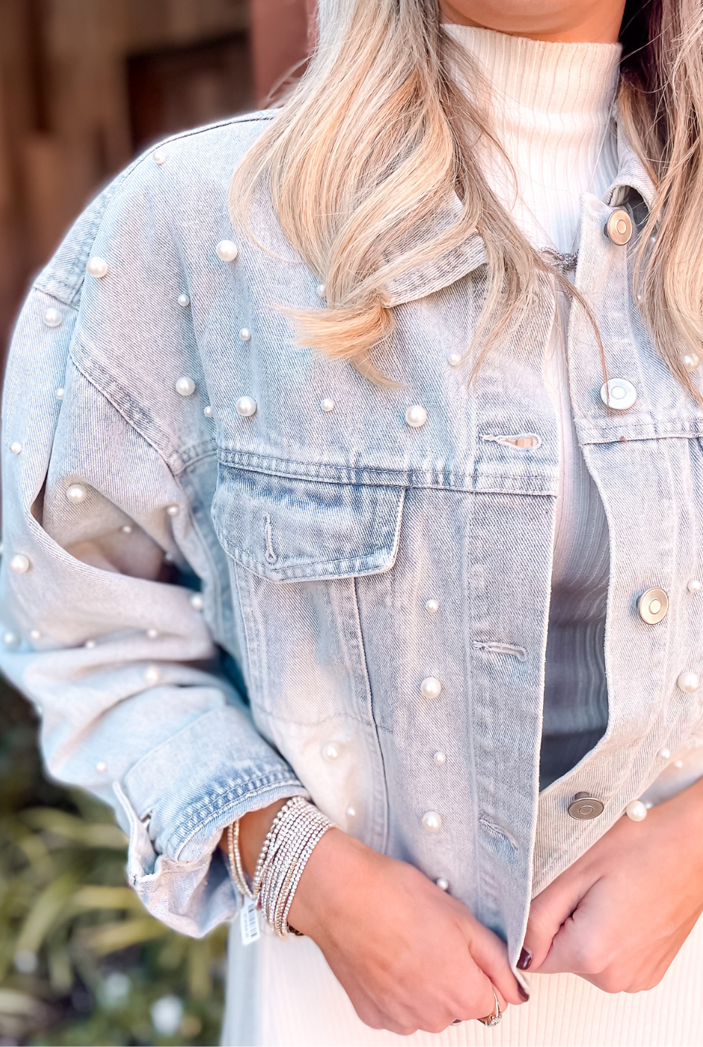 Denim & Pearls Crop Jacket