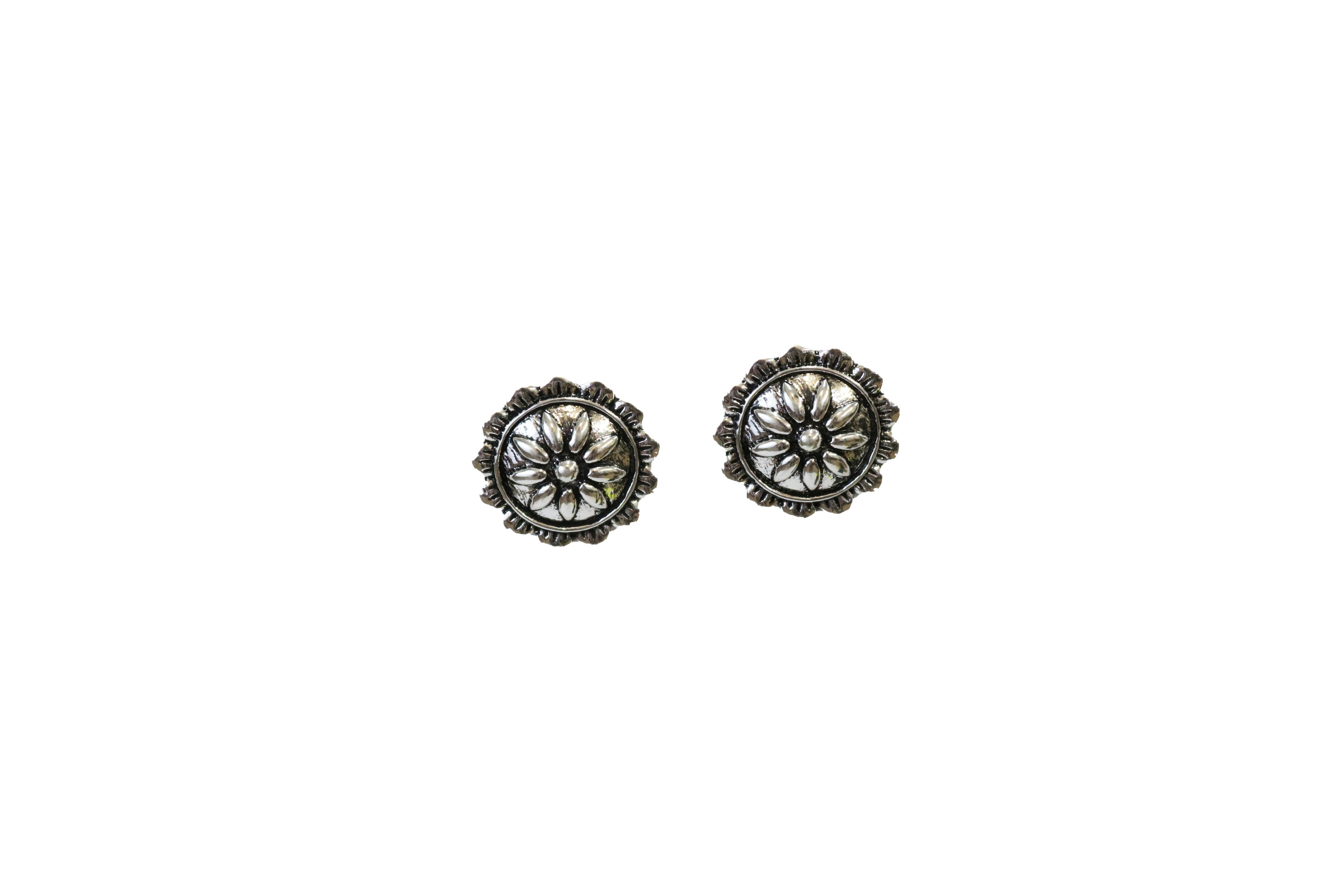 Burnished Flower Post Earring - Silver