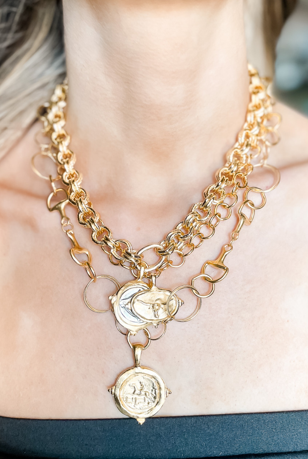 Gold and Silver Intaglio Horse Necklace