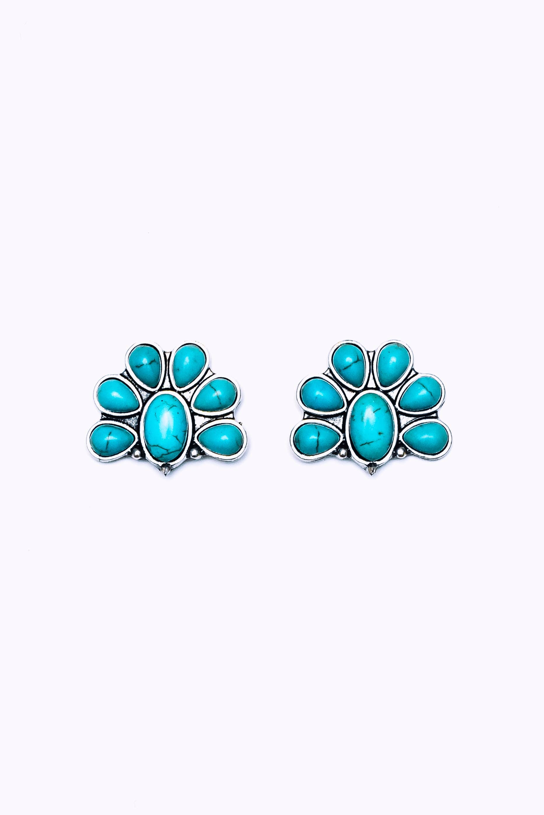 Half Flower Post Earring - Turquoise