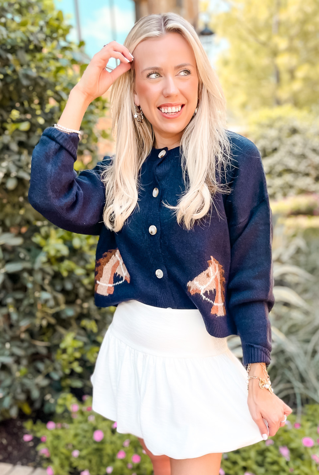 Horse Heads Cardigan - Navy