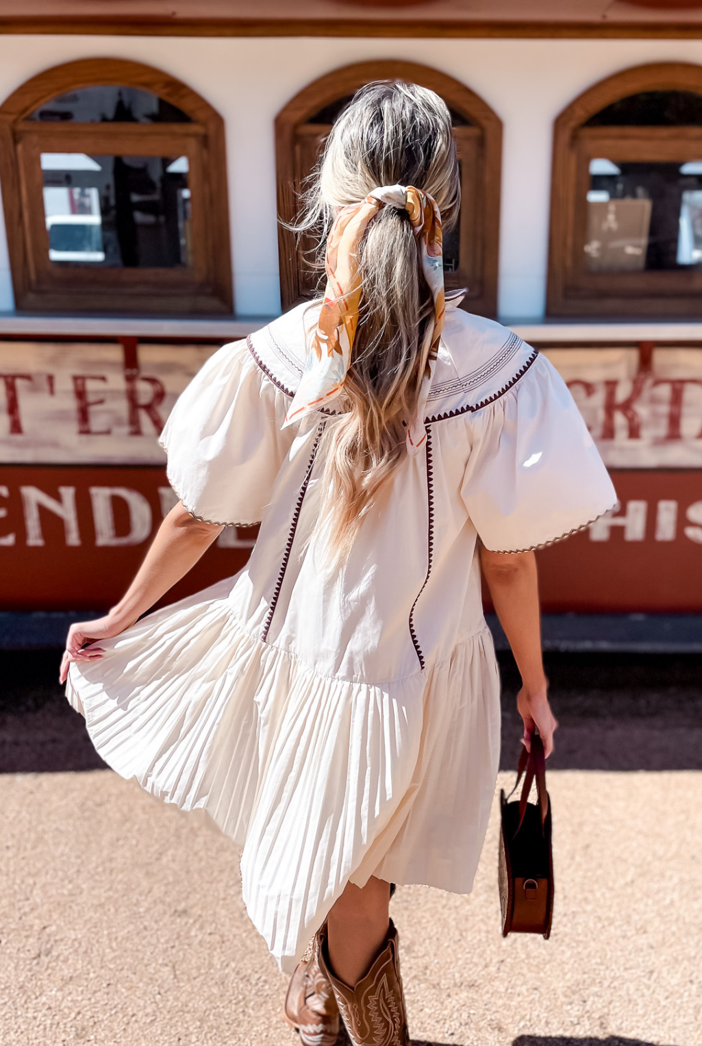 Stitchwork Pleated Dress