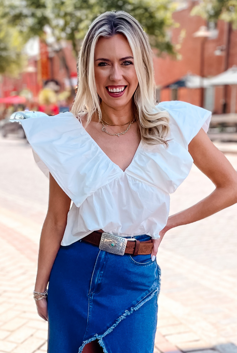 Poplin Ruffle Top — Tucker Brown