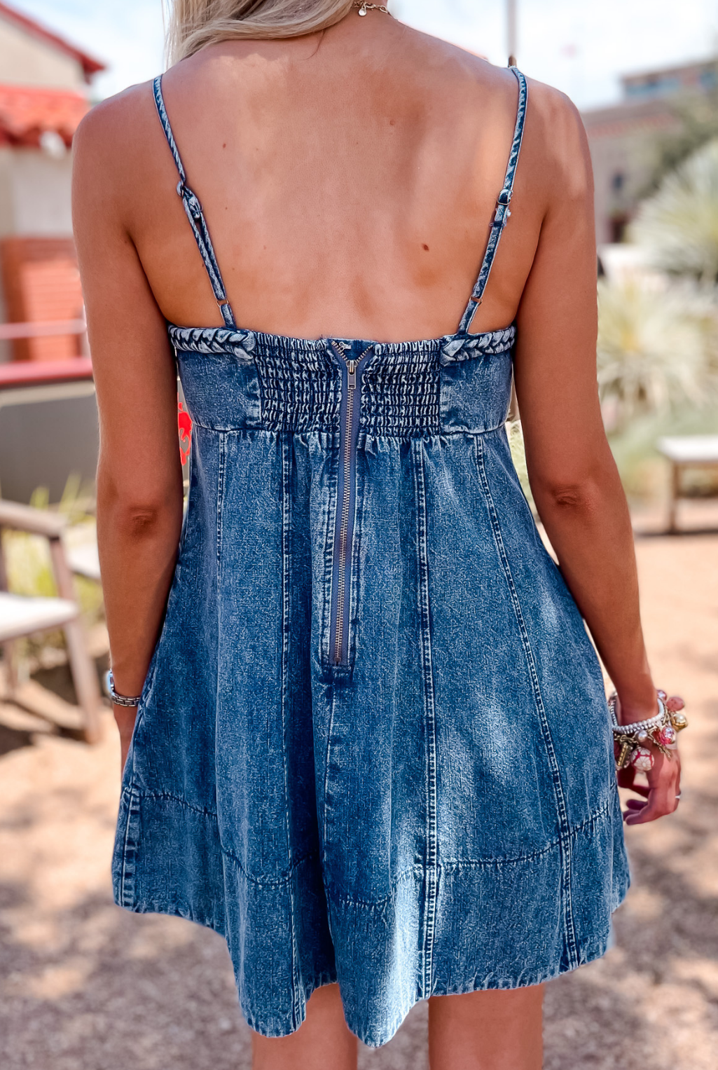 Braided Detail Denim Dress