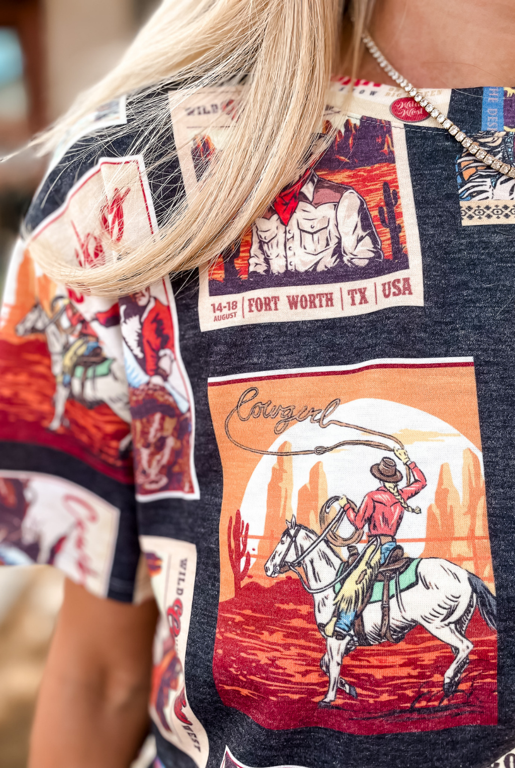 Cowboy Postcards Print T-Shirt