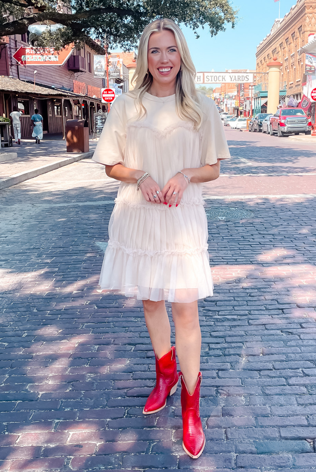 Tulle Overlay Tiered Dress