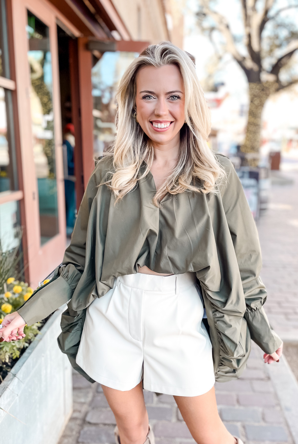 Front Tuck Pleated Top - Olive