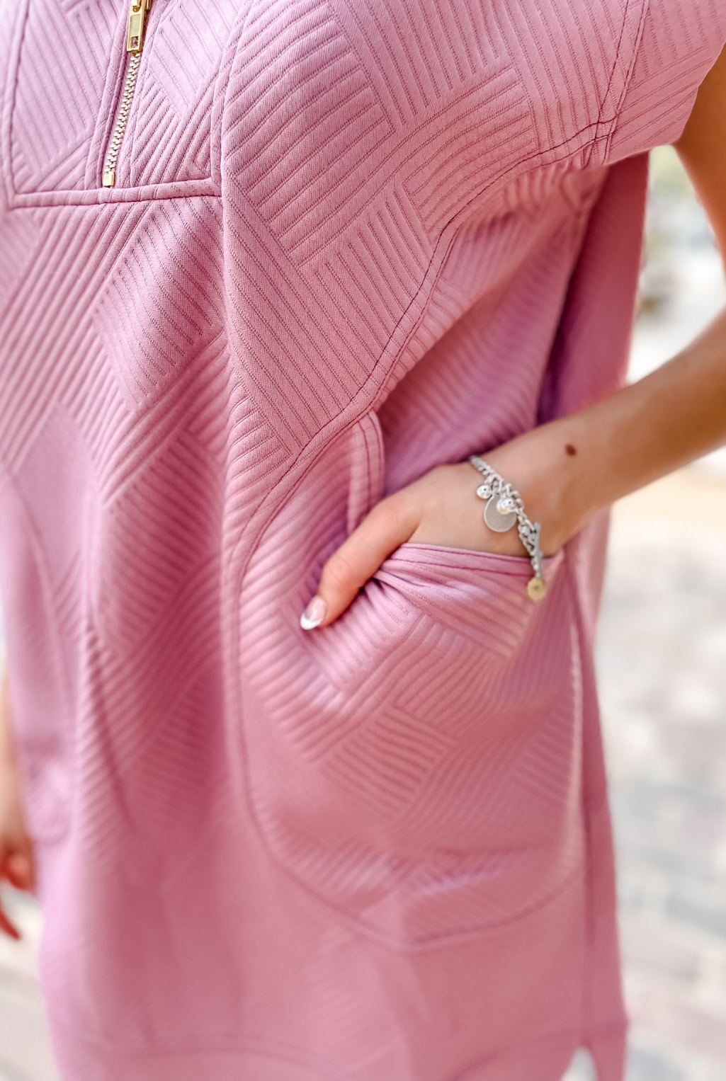 Embossed Zip Up Dress - Rose
