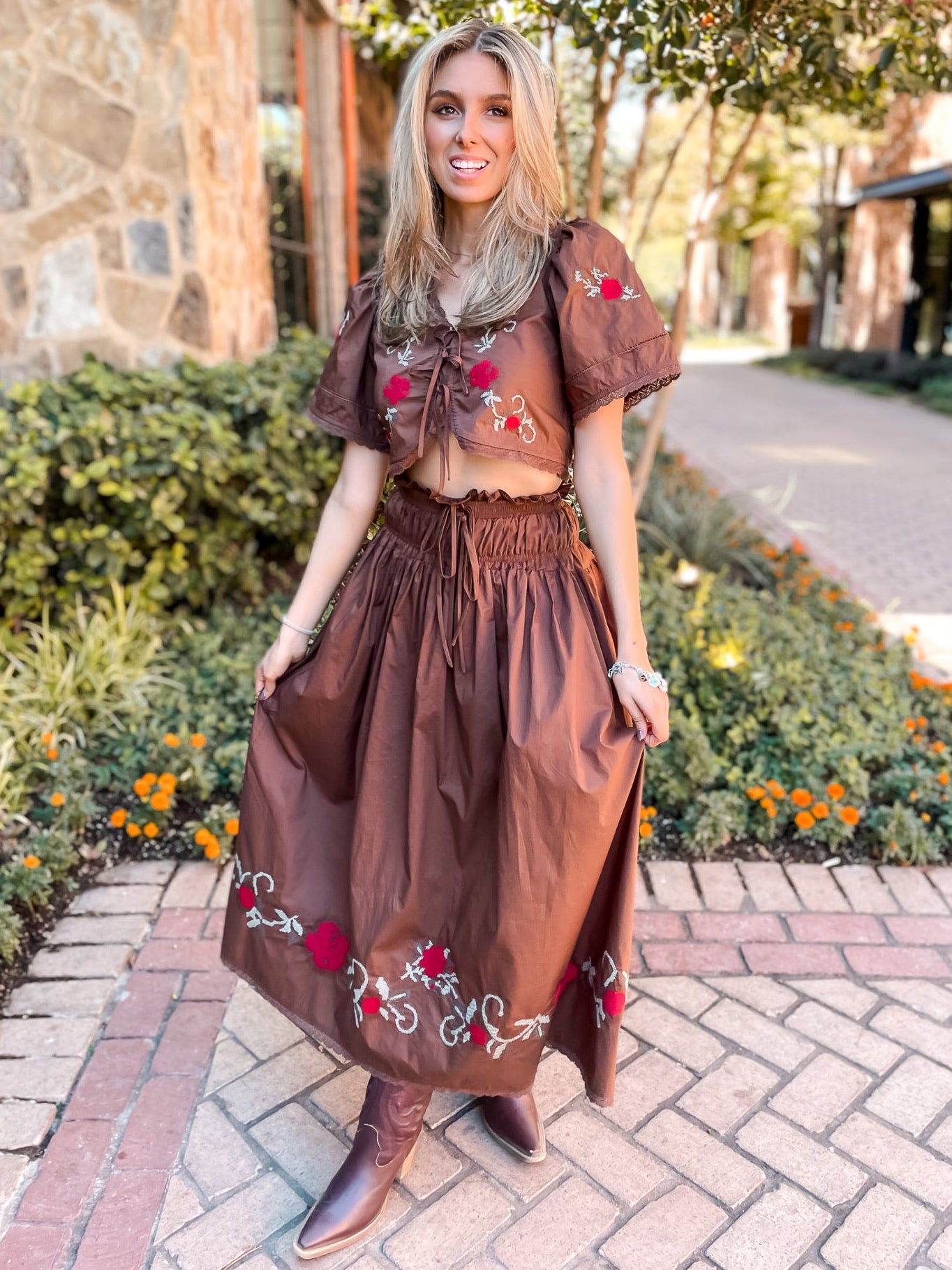 Chocolate + Roses Embroidered Set