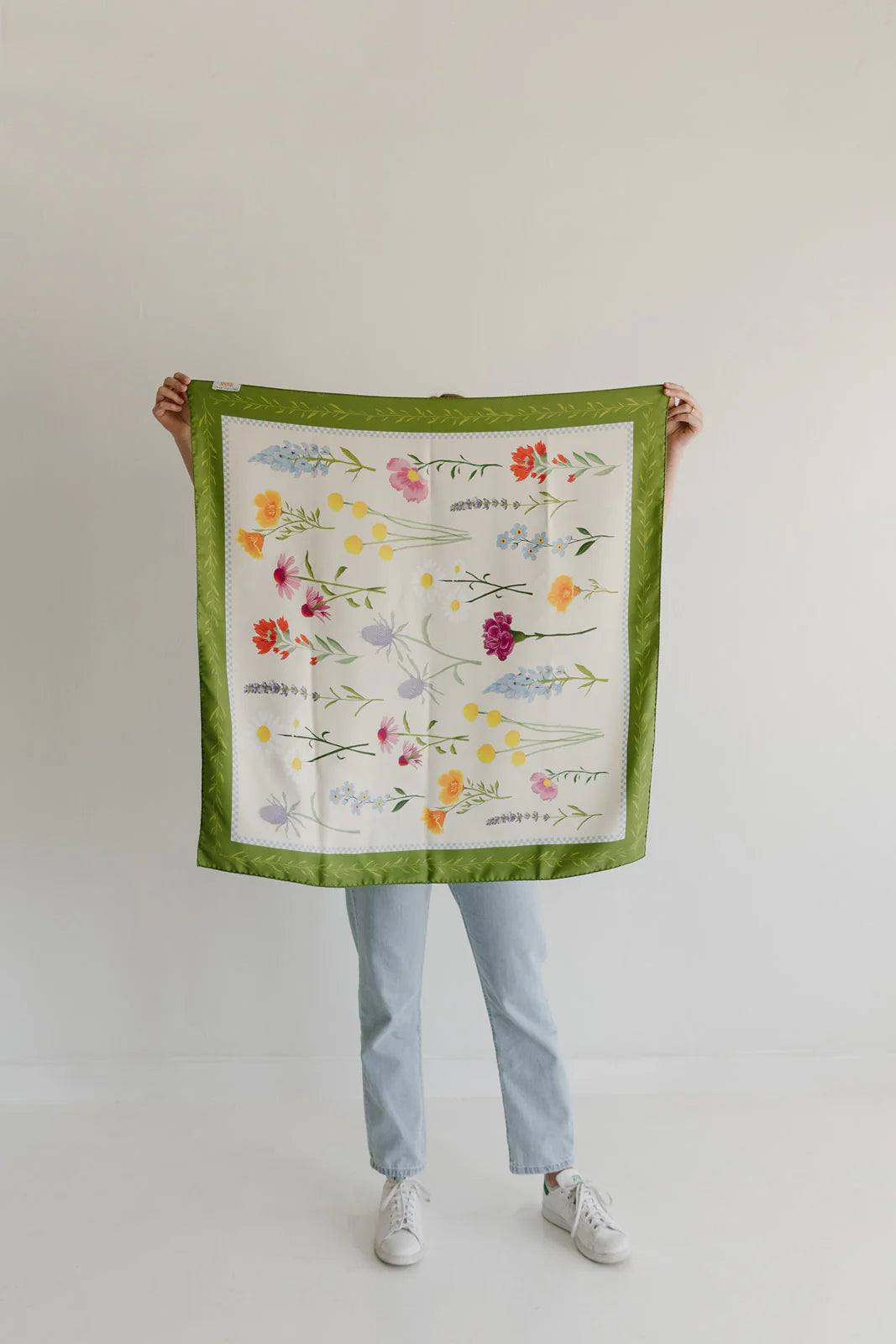 Fields Of Wildflowers Silk Square Scarf - Green