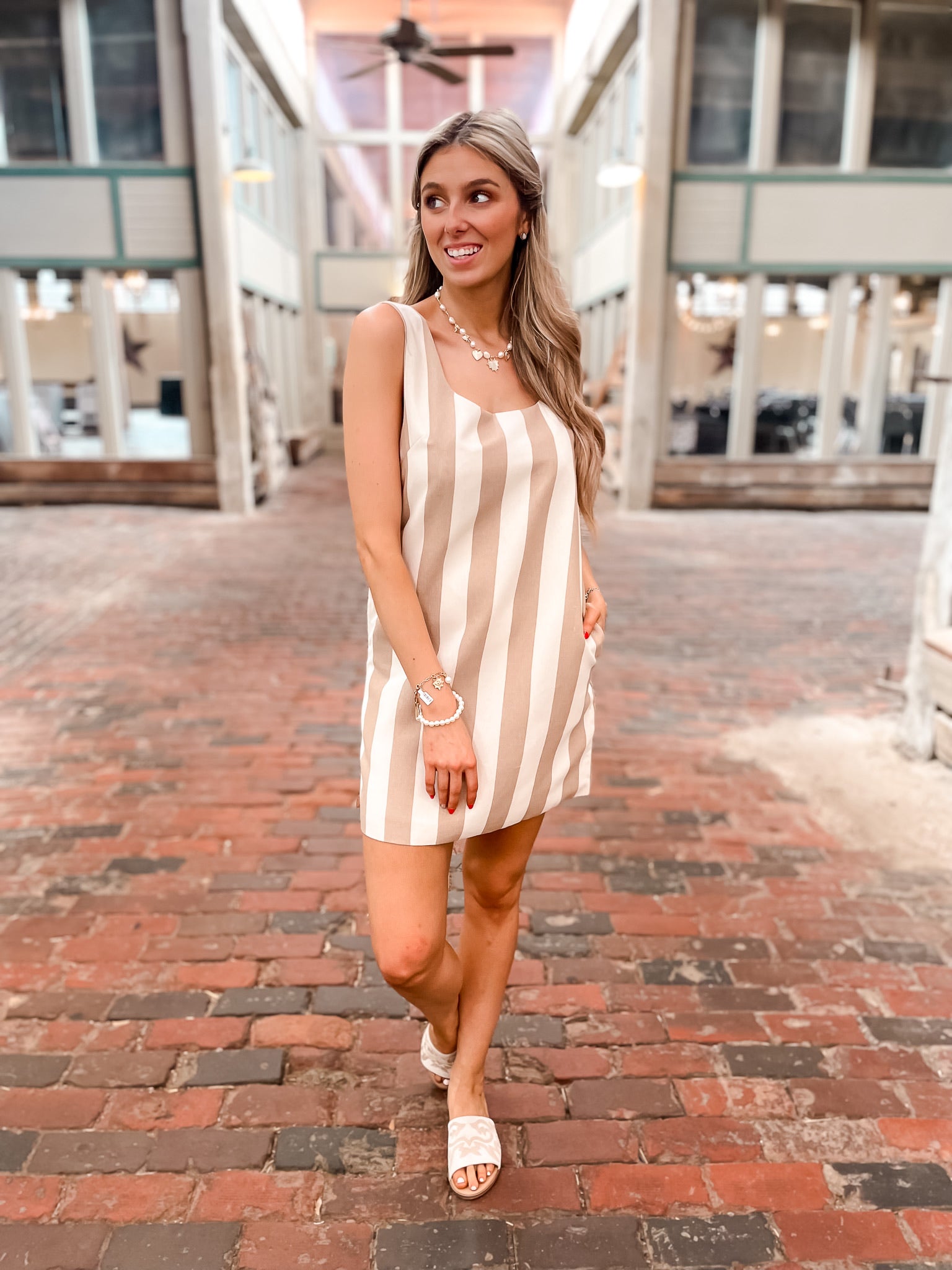 Bold Summer Stripes Dress - Khaki