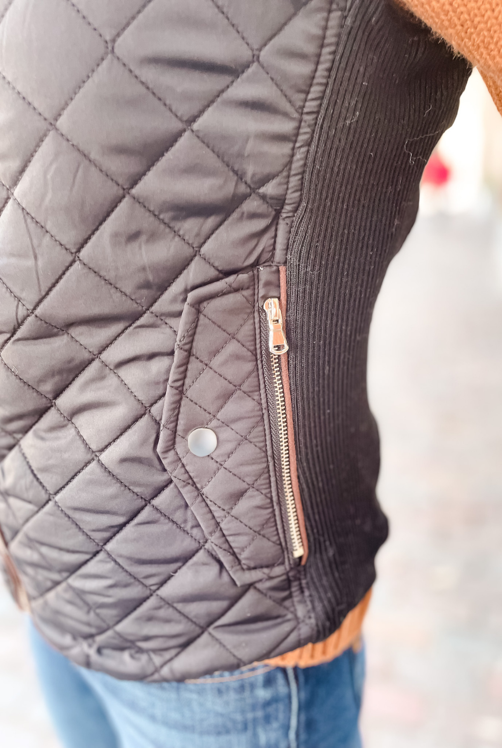 Quilted & Piped Vest - Black