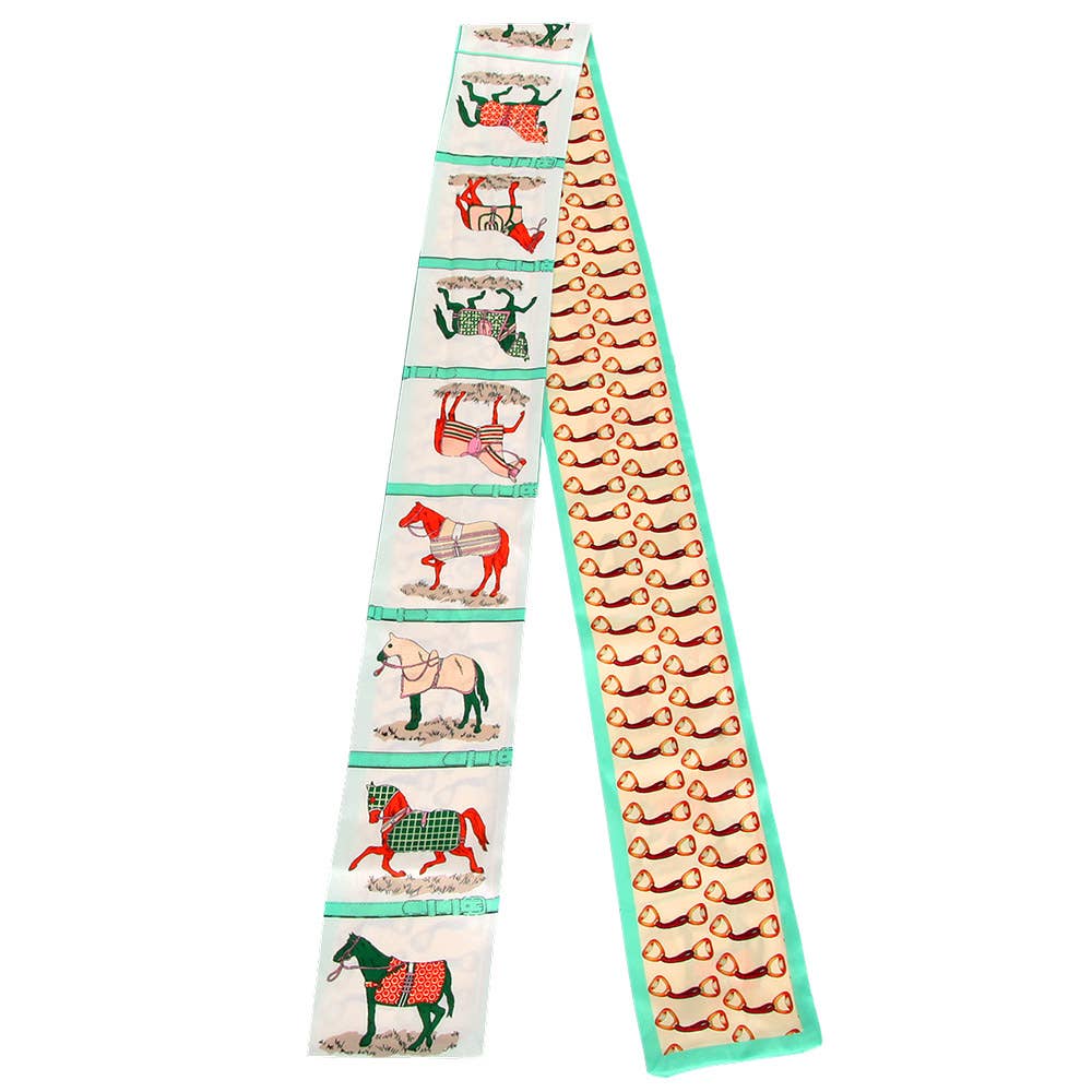 Colorful Horses Twilly Scarf - Green