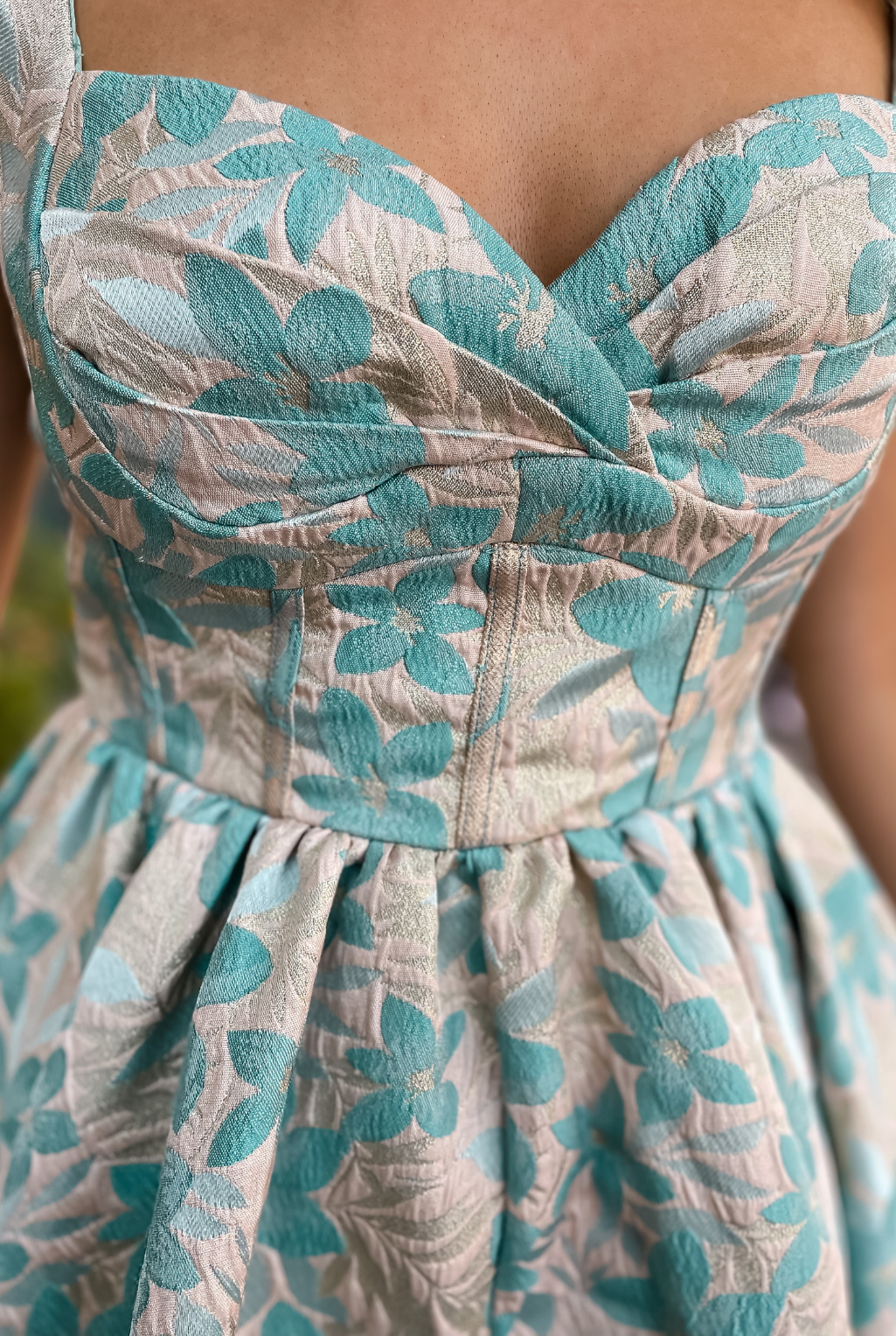 Brocade Party Dress - Seagreen