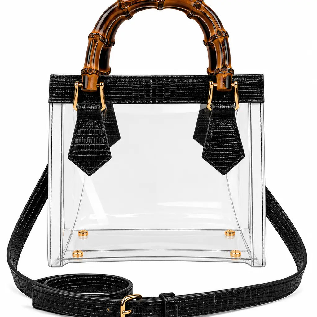 Jules Bamboo Handle Clear Handbag - Black