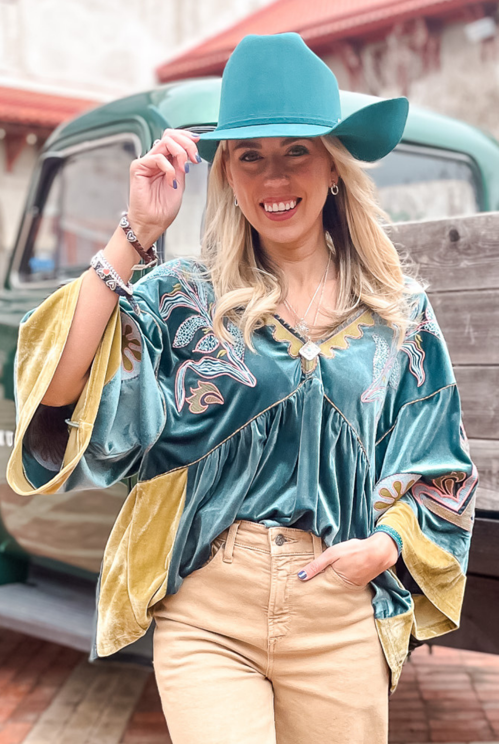 Very Velvet Embroidered Top - Teal