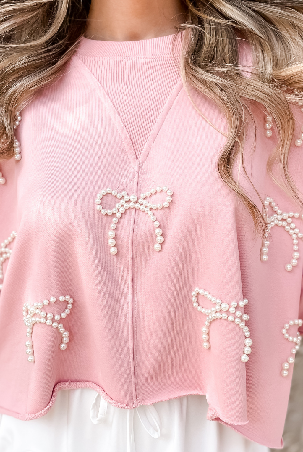 Pearls & Bows Sweatshirt - Dusty Pink