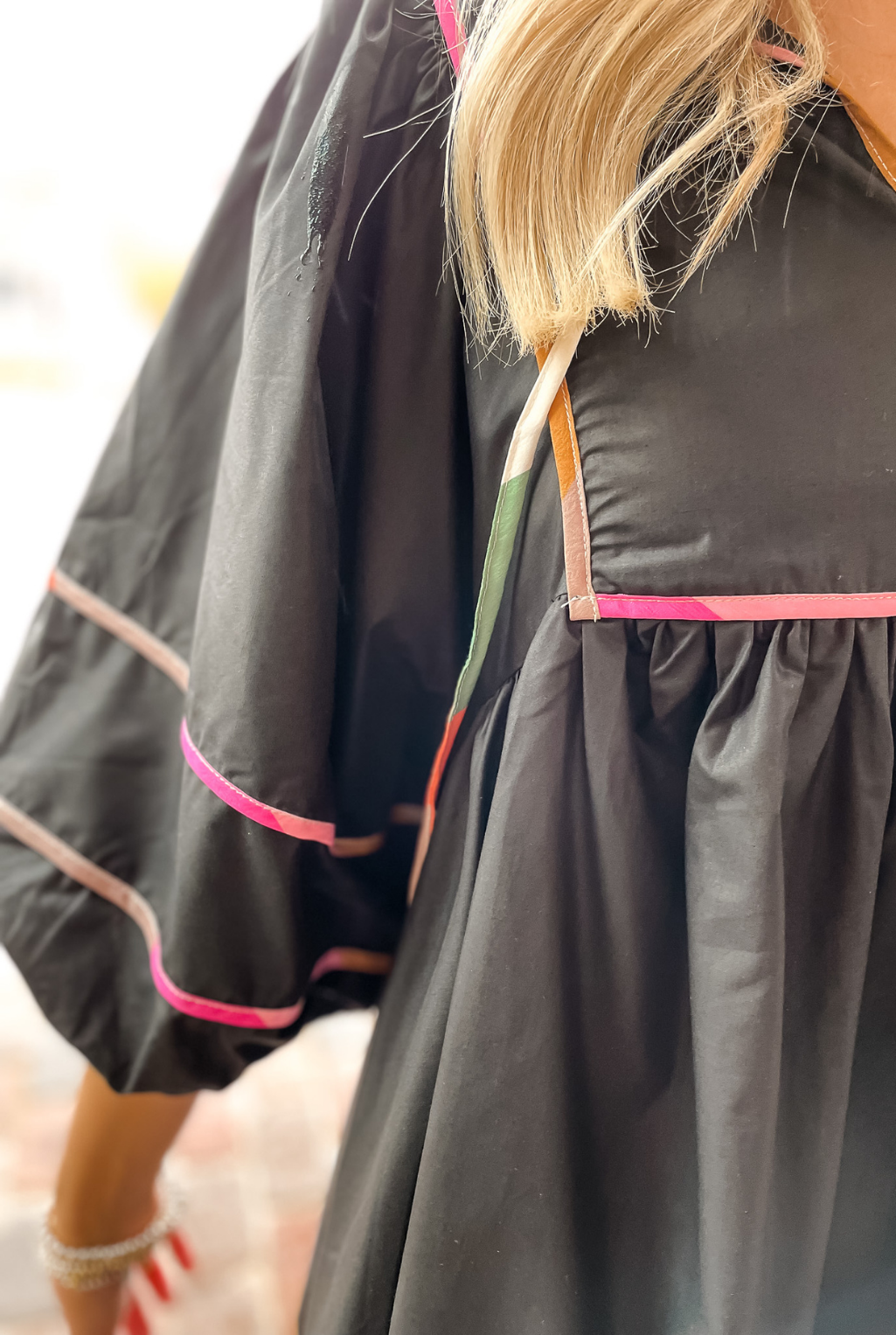 Color Block Piping Dress - Black
