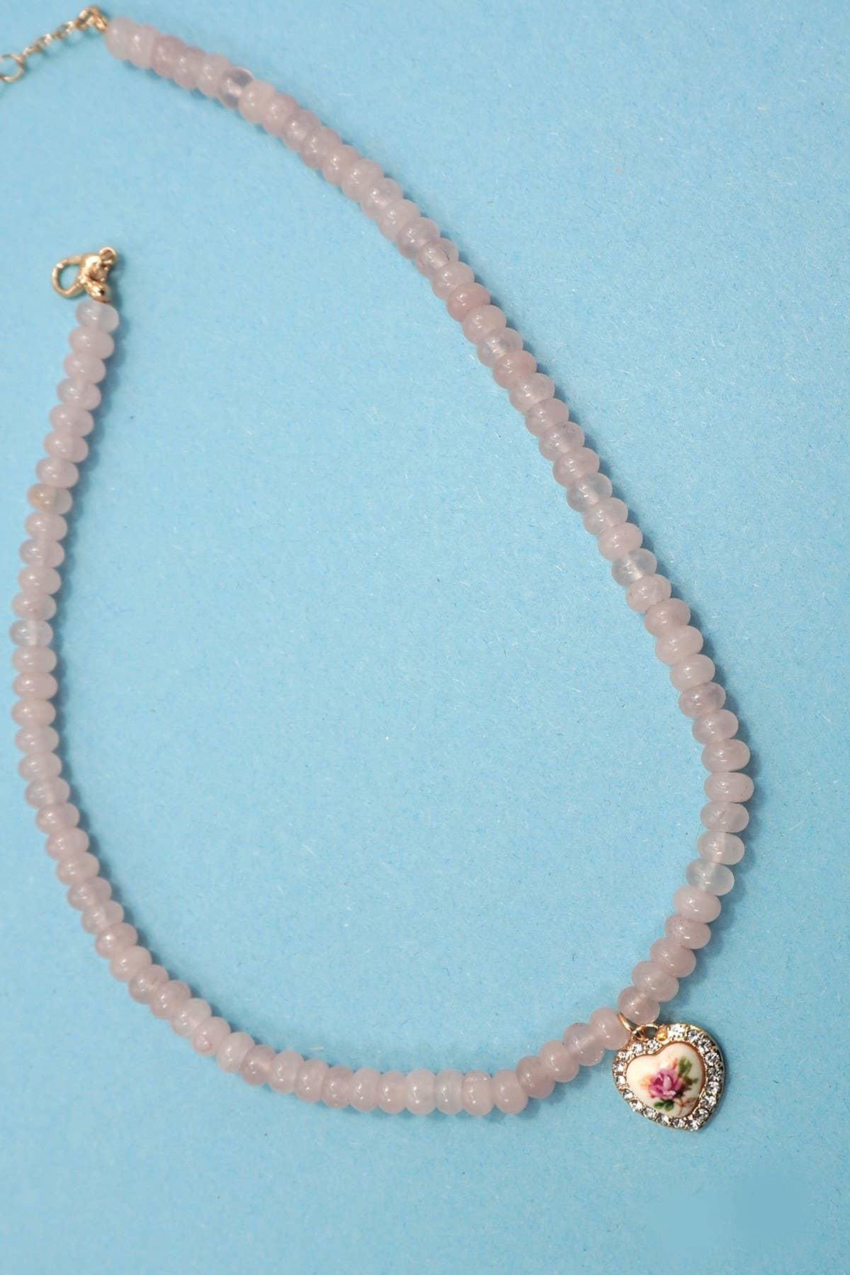* Rhinestone And Roses Heart Necklace - Pink