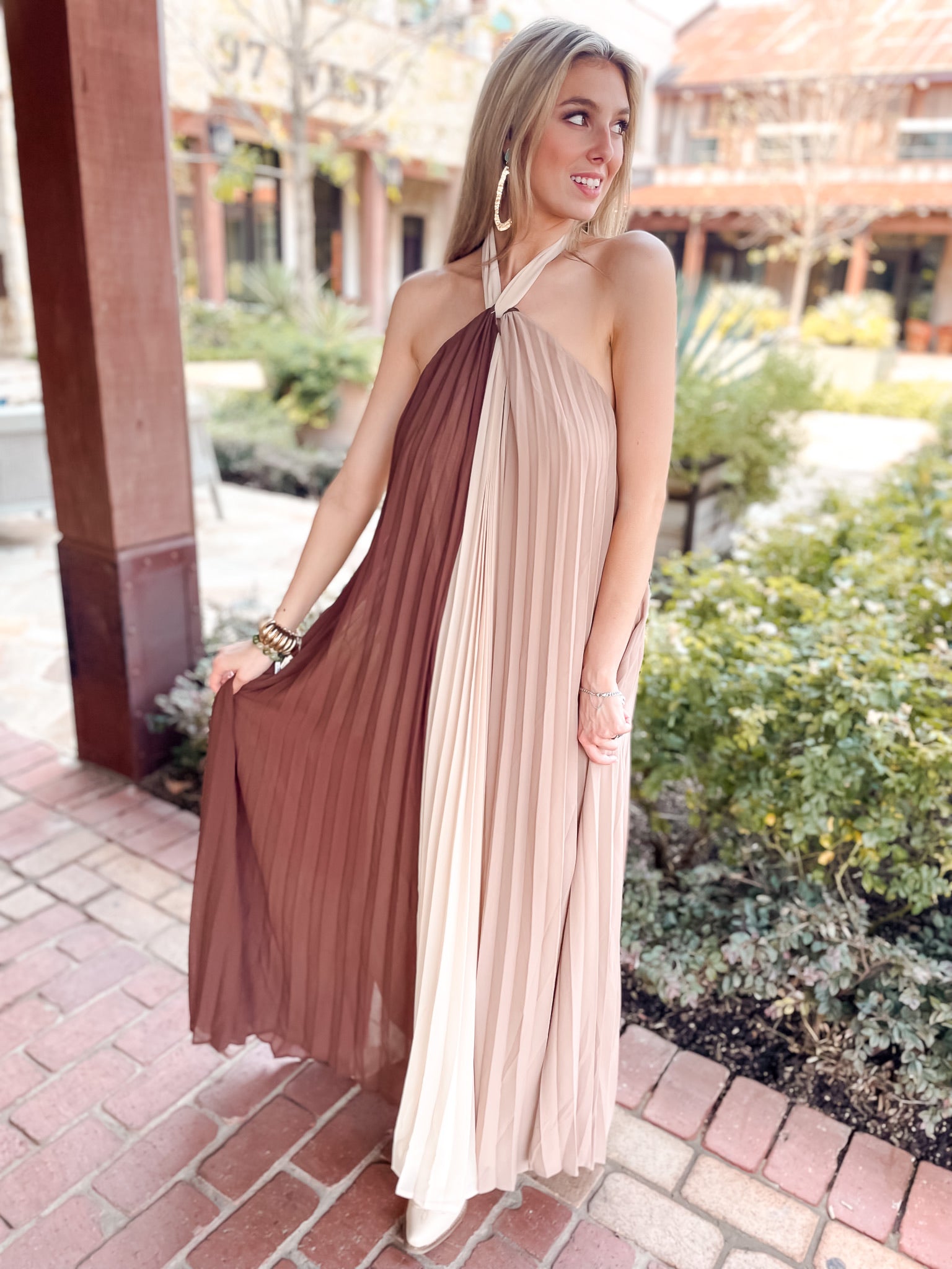 Pleats X Three Dress - Tan/Mocha/Chocolate