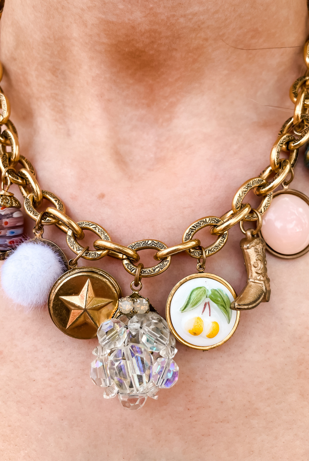 Cowgirl Boot Vintage Treasures Charm Necklace - One-of-a-Kind
