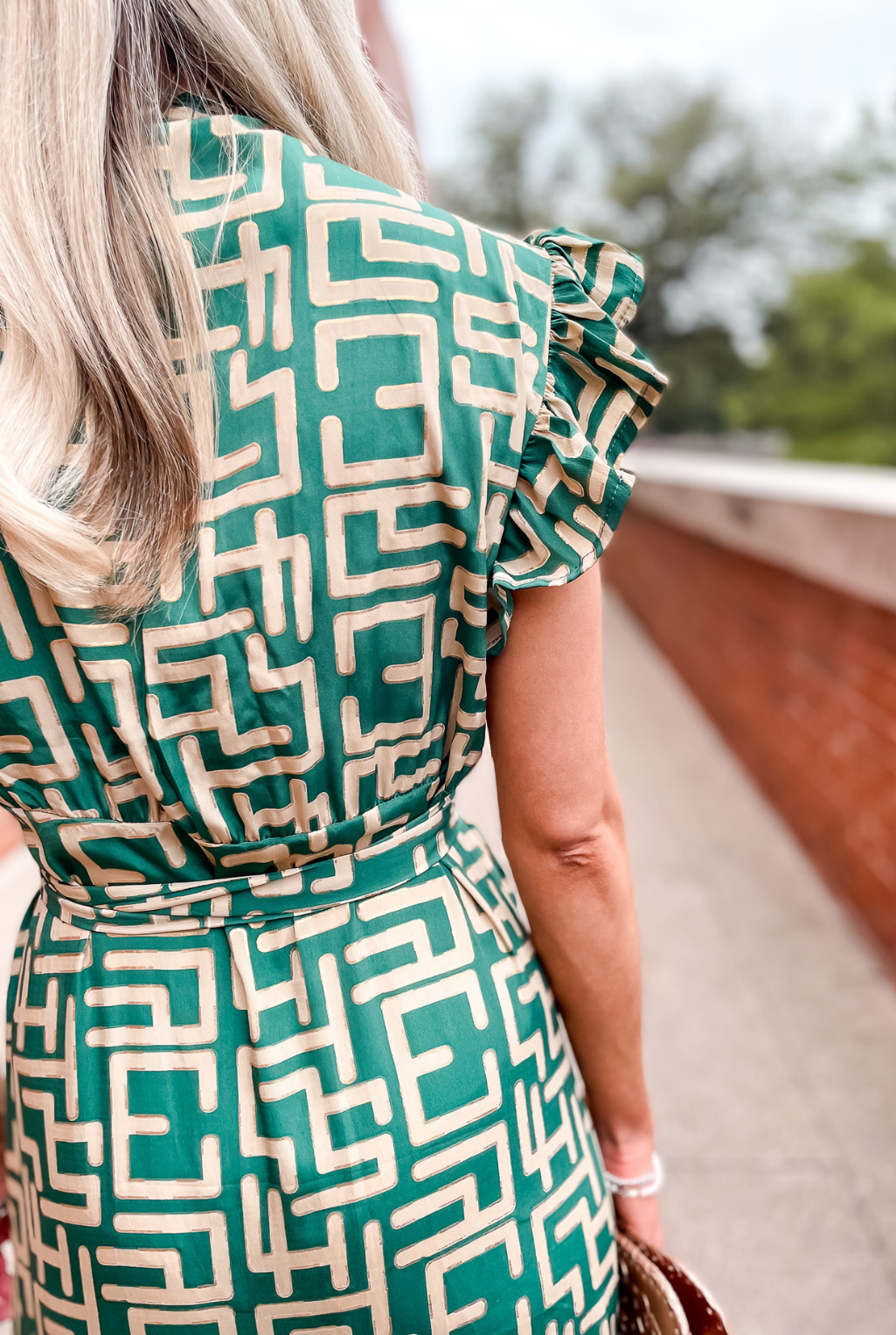 Geo Green Wrap Dress