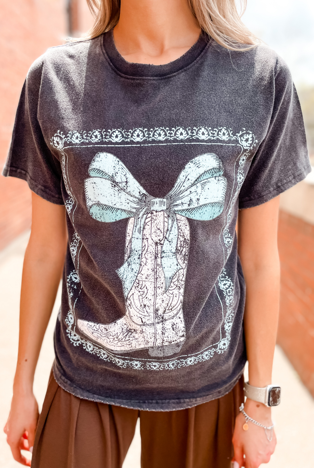 Coquette Cowboy Boot Vintage Tee - Black