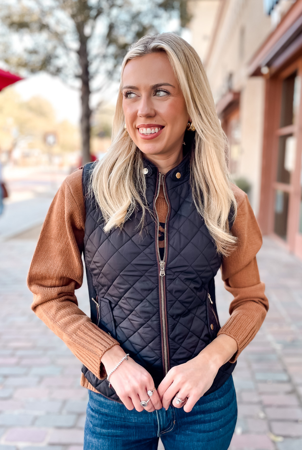 Quilted & Piped Vest - Black