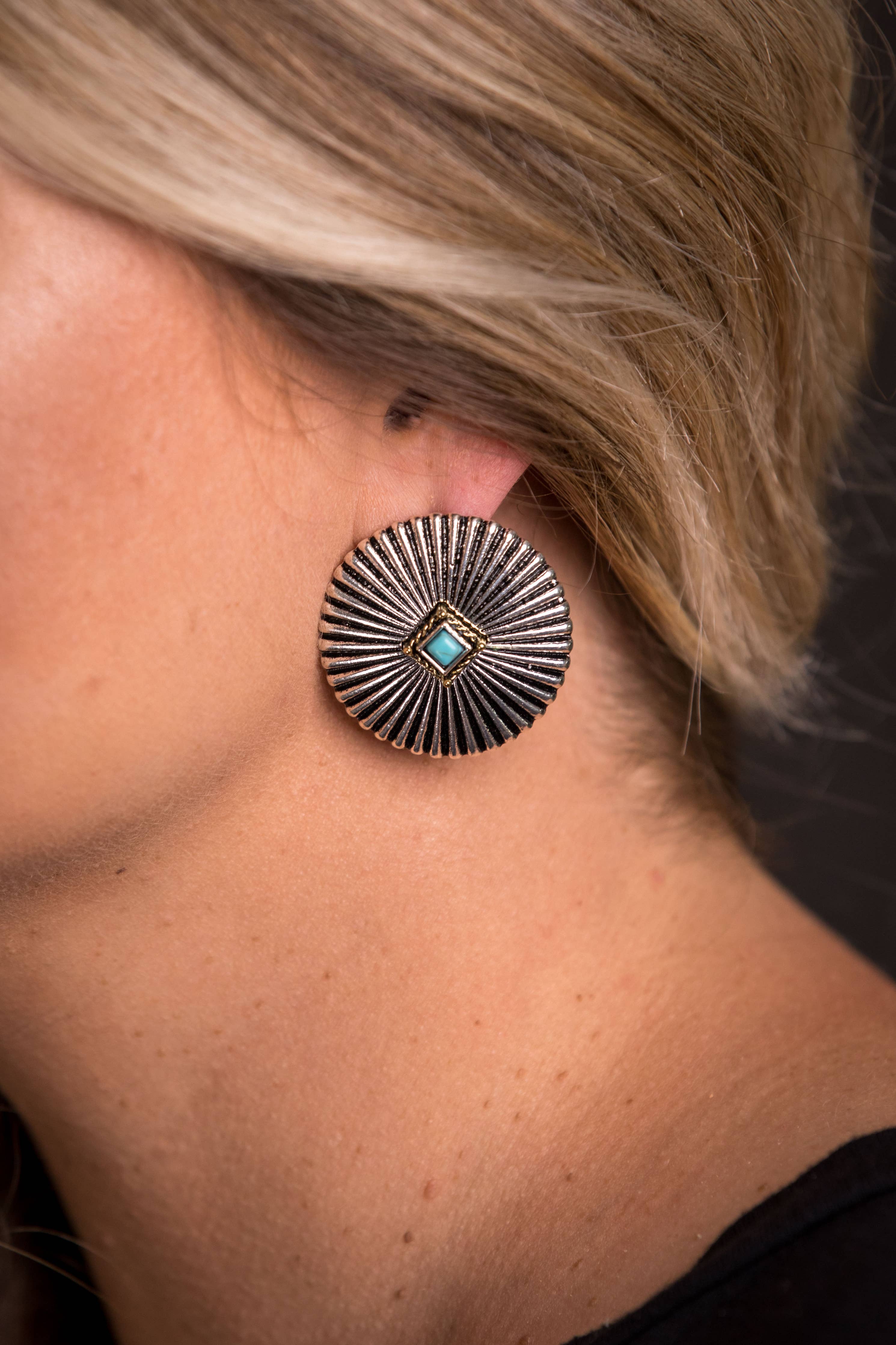 Silver Burst Earring - Turquoise Accent