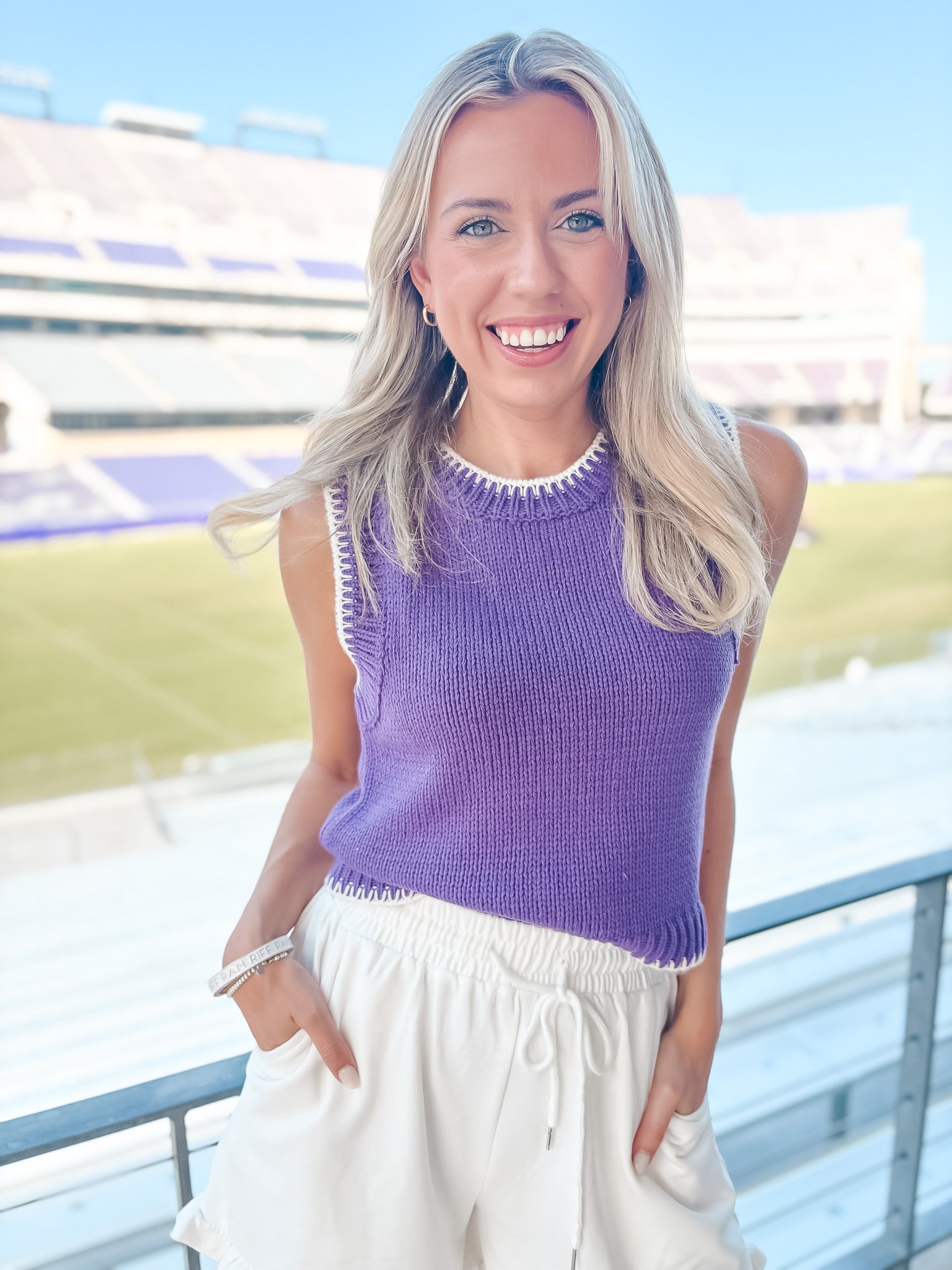 Stitch Trim Sweater - Purple