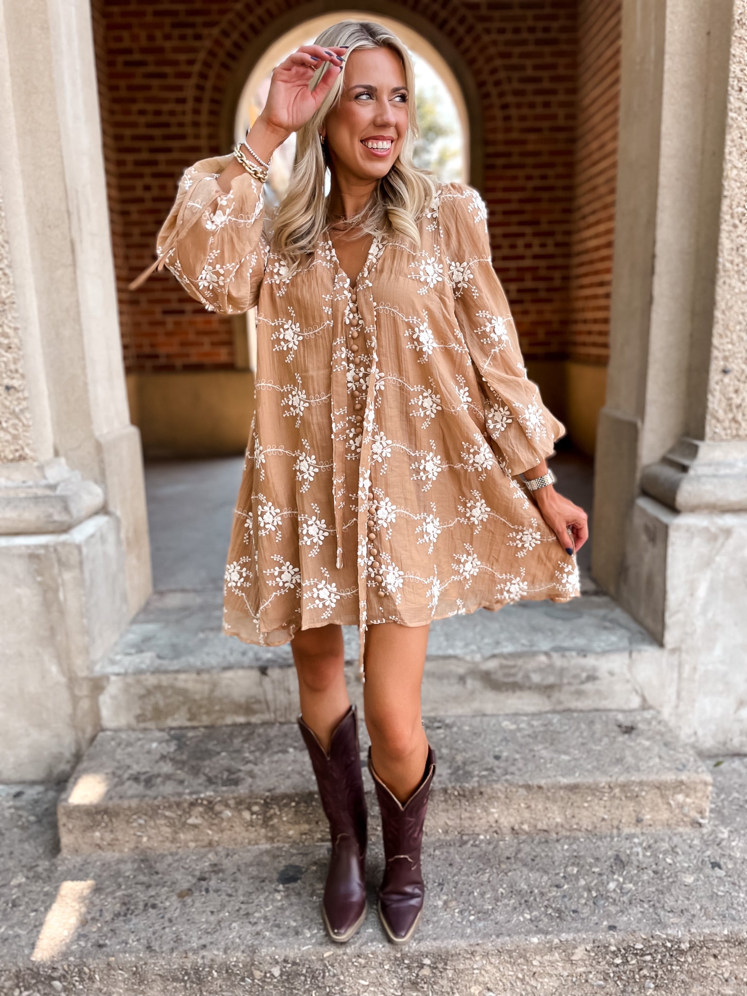 Iced Mocha Embroidered Dress