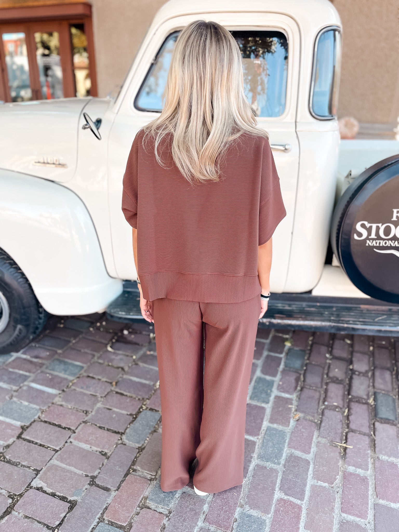 Ribbed Pant Set - Brown