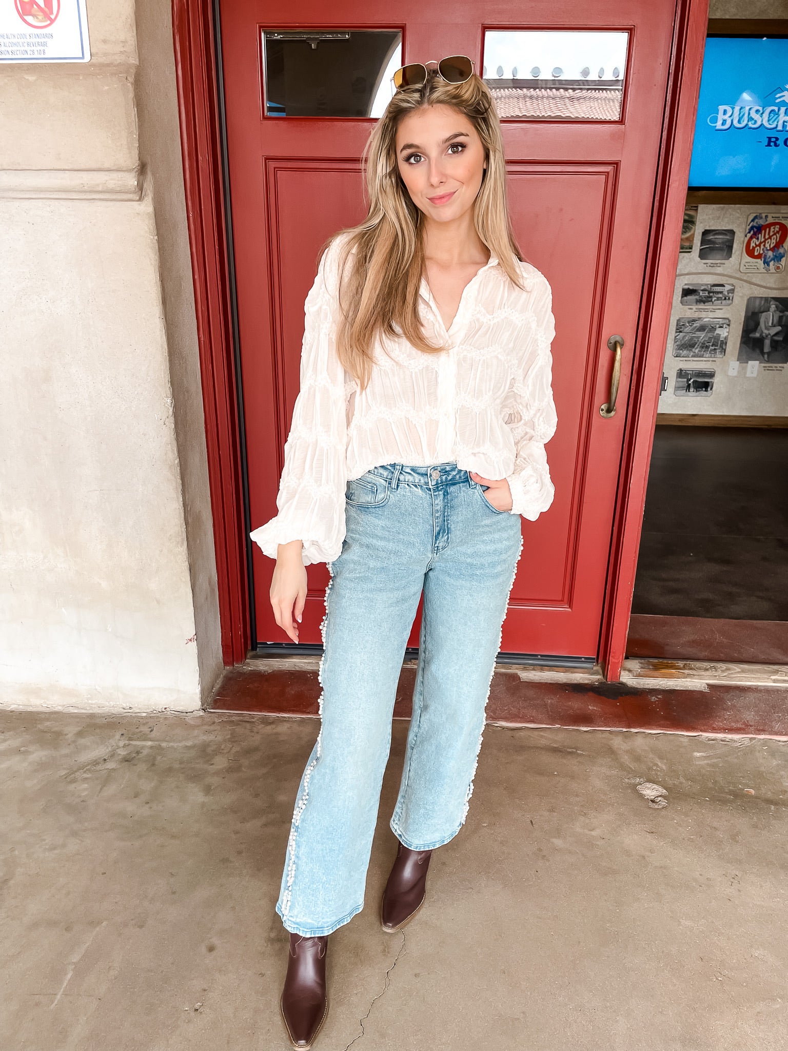 Lined Up With Pearls Denim Jeans