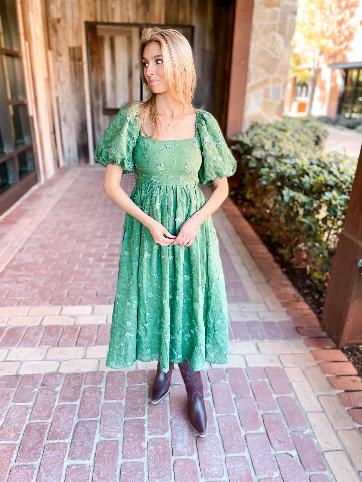 Forest Green Embroidered Dress