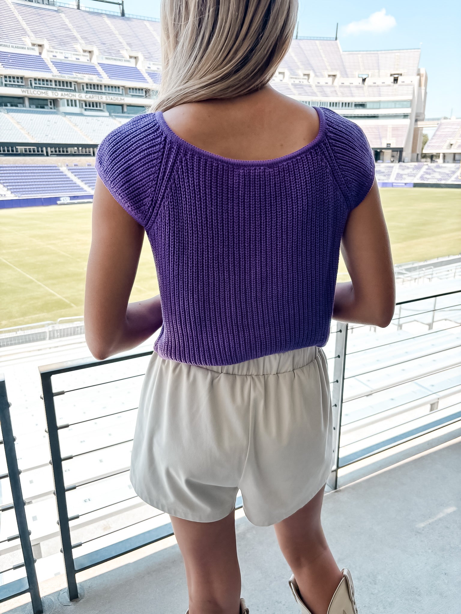 Triple Tie Front Sweater - Purple