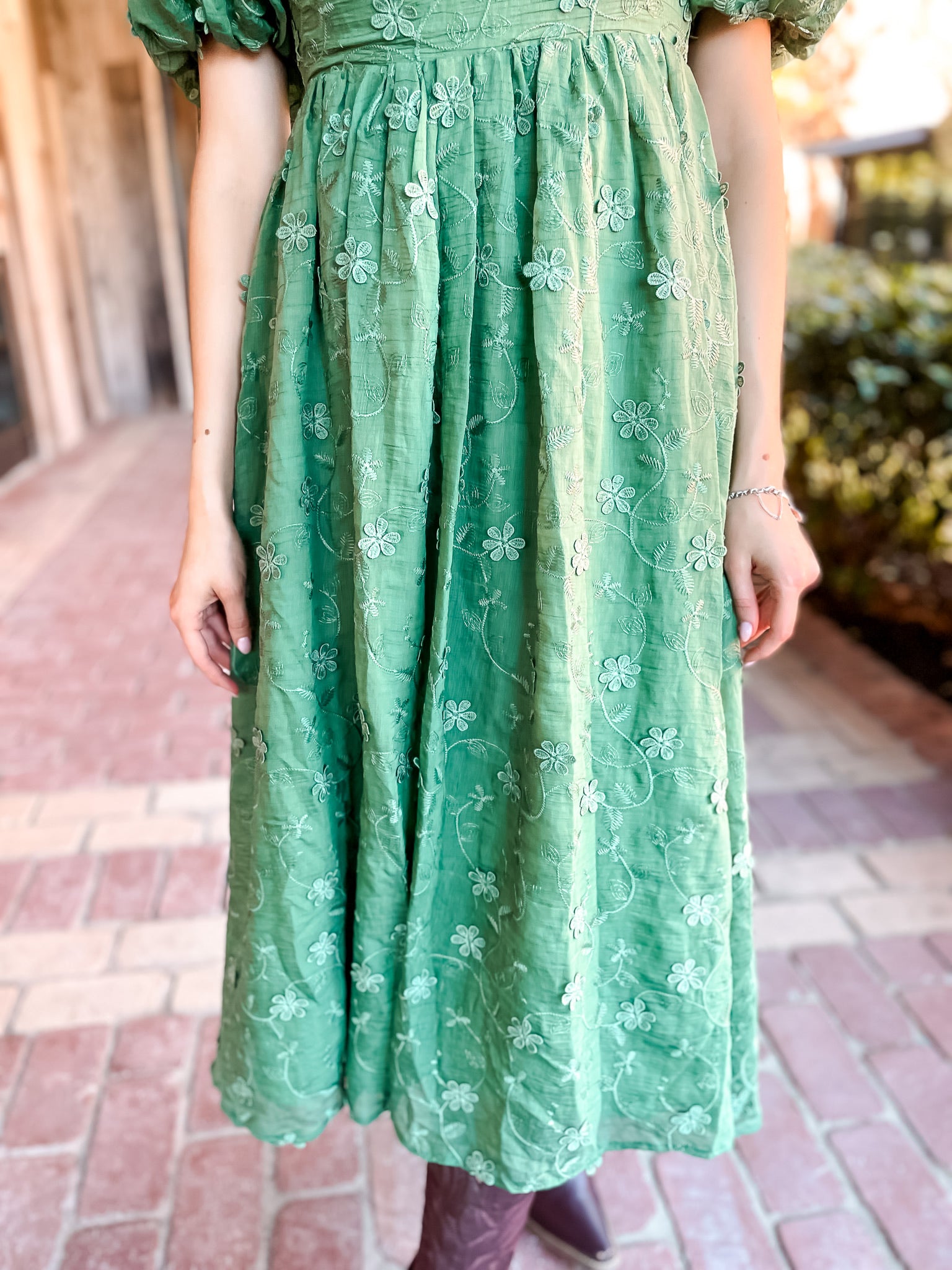 Forest Green Embroidered Dress