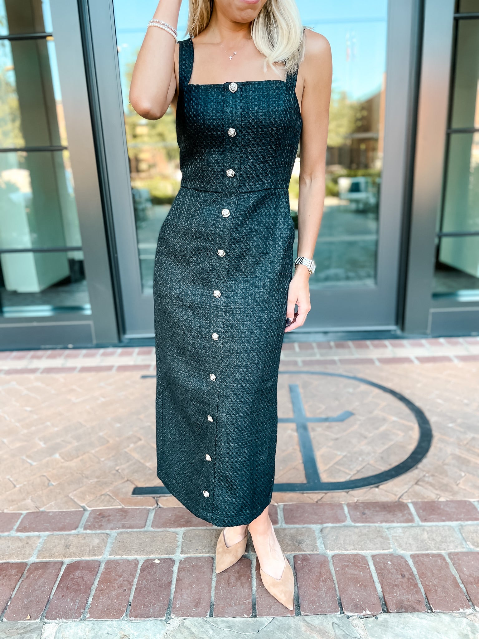 Black Tweed Midi Dress