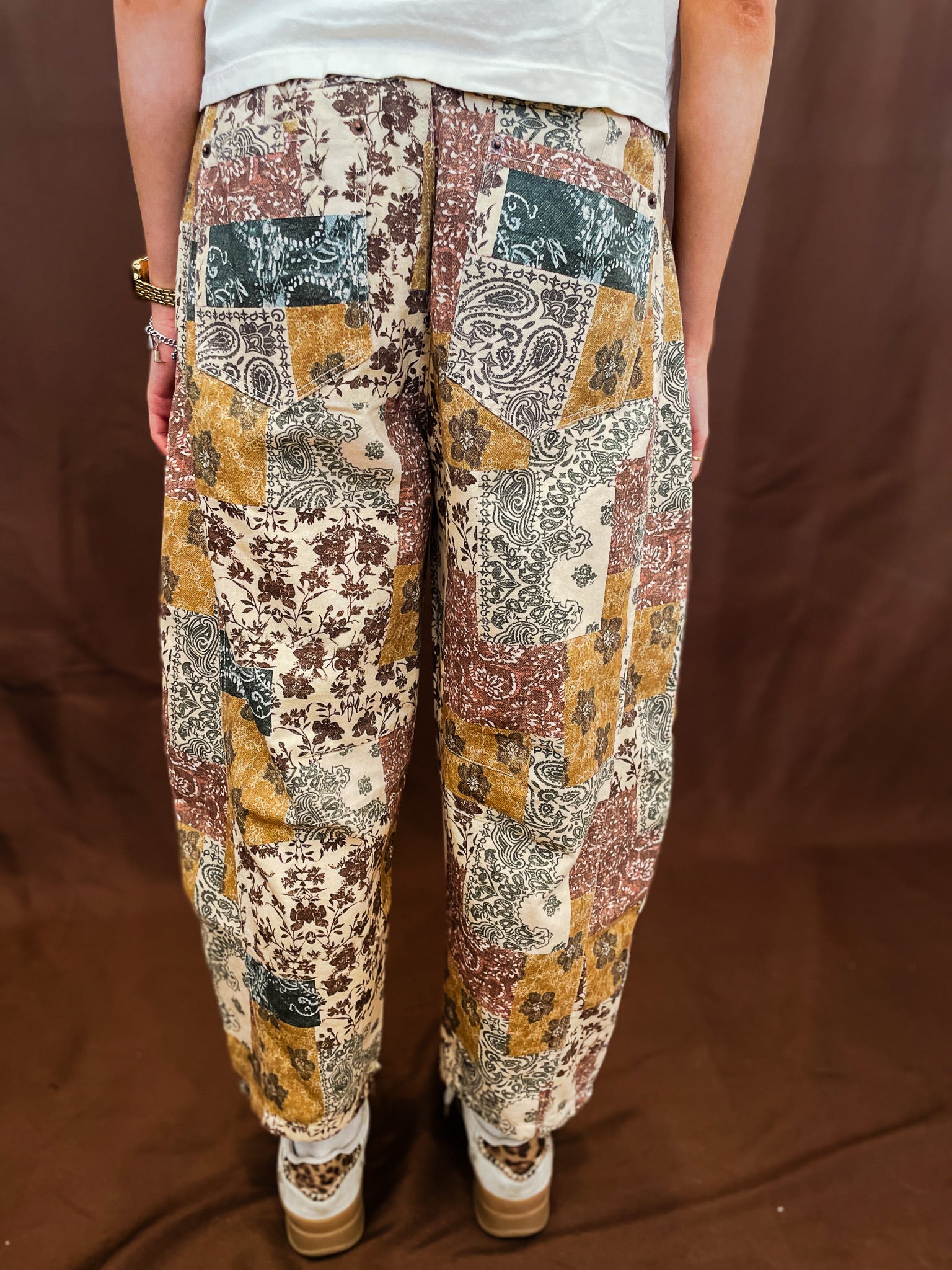 Boho Patchwork Barrel Jean