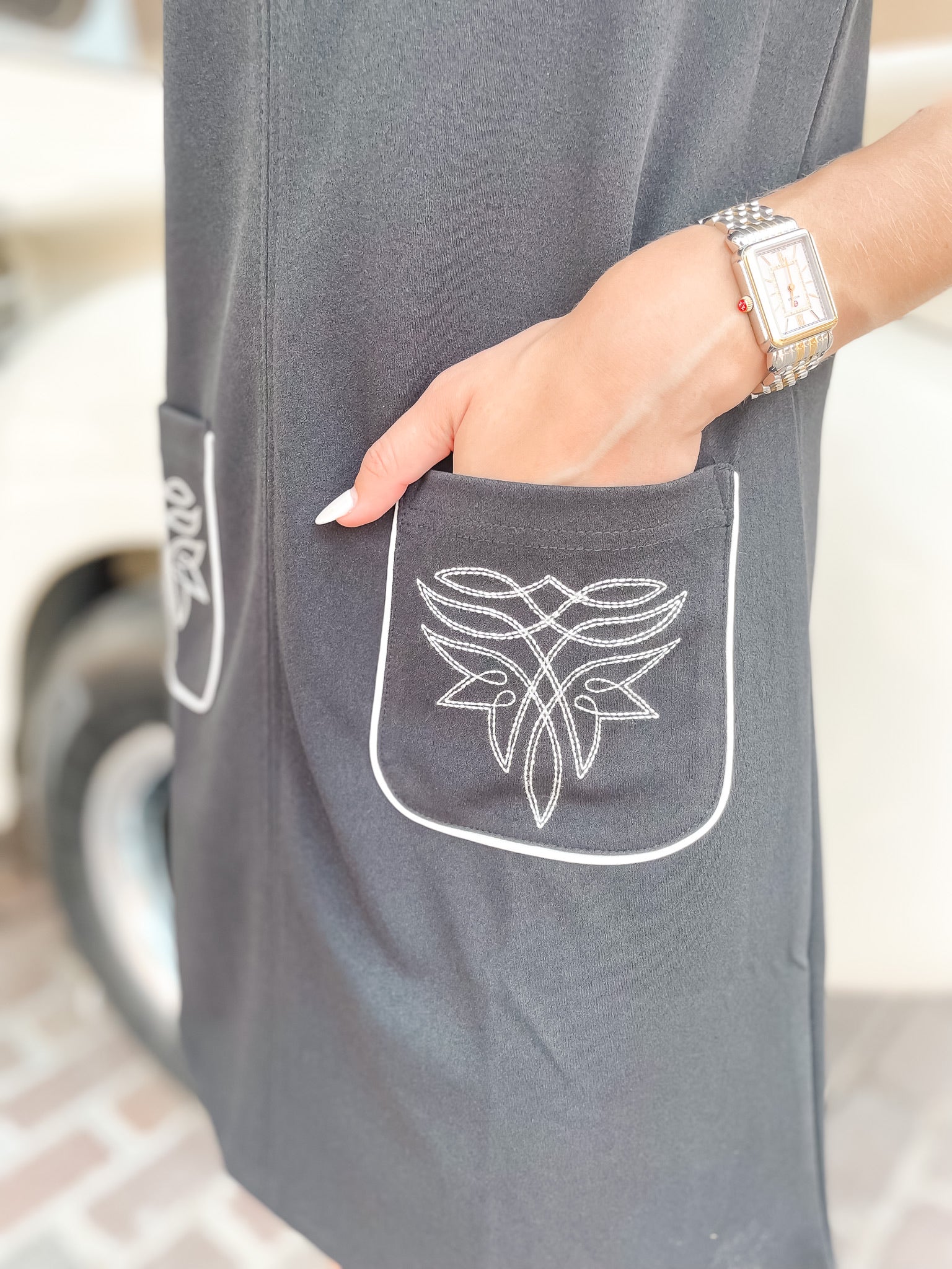 Boot Stitch Shift Dress - Black