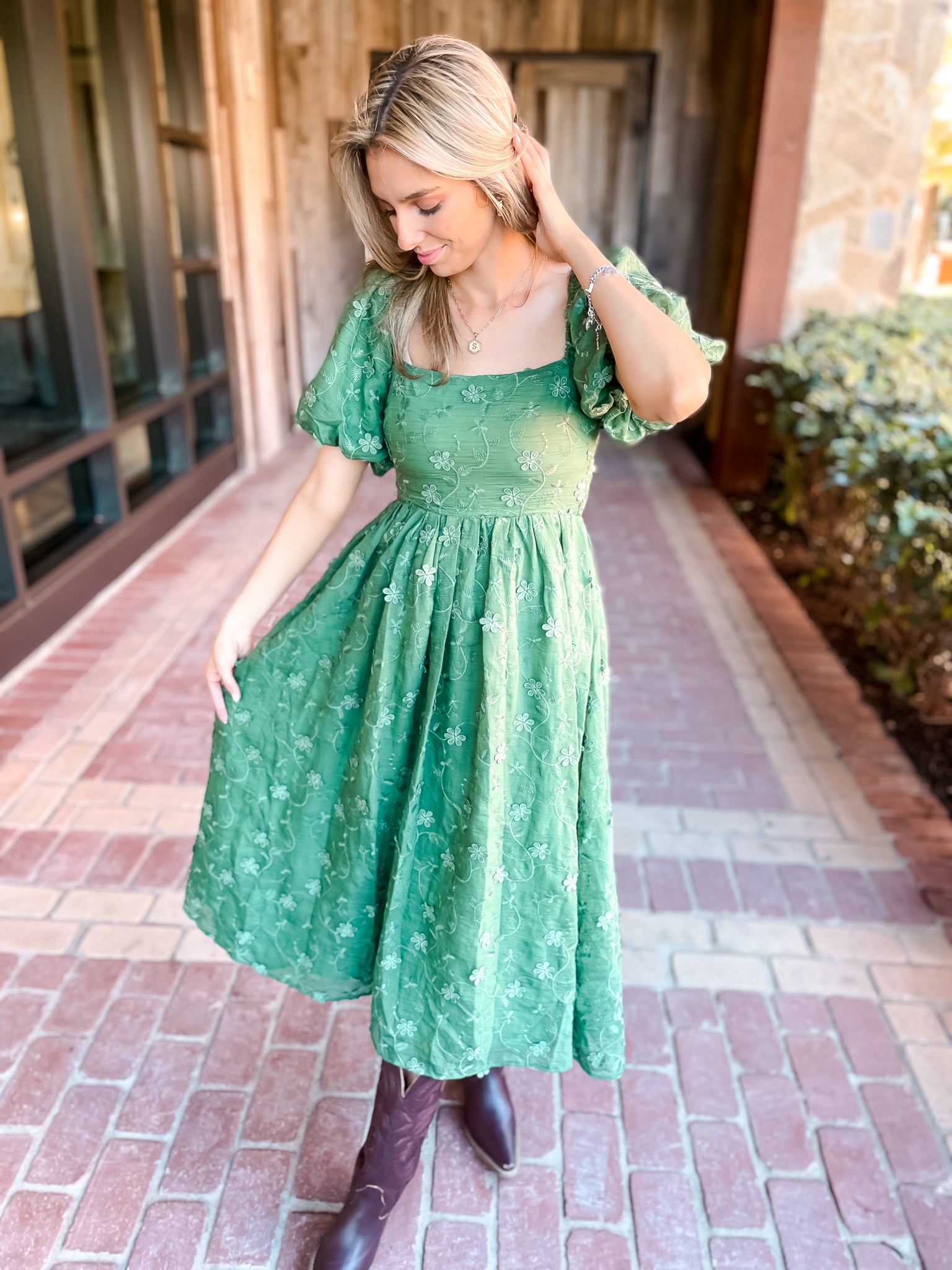 Forest Green Embroidered Dress
