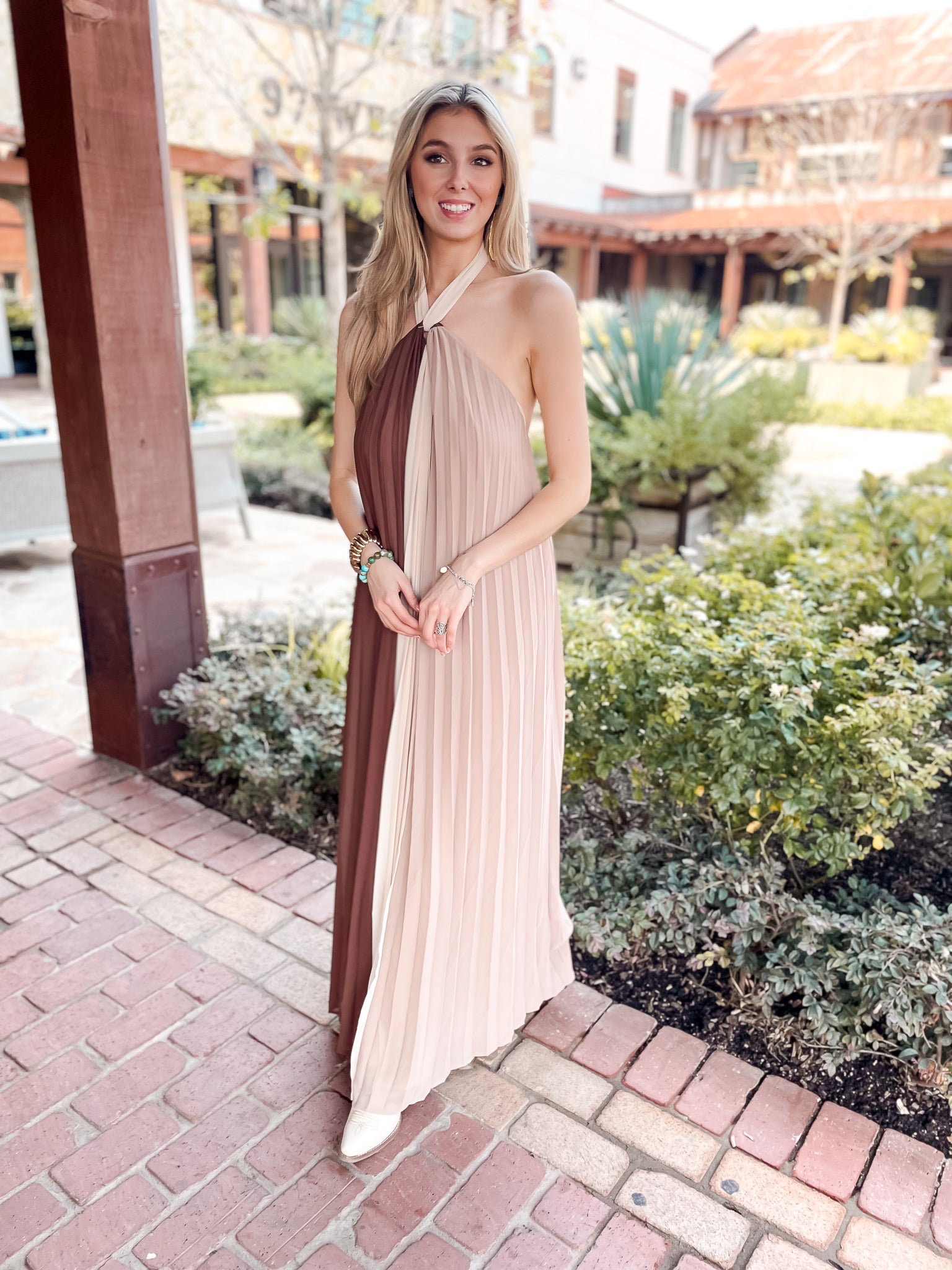 Pleats X Three Dress - Tan/Mocha/Chocolate