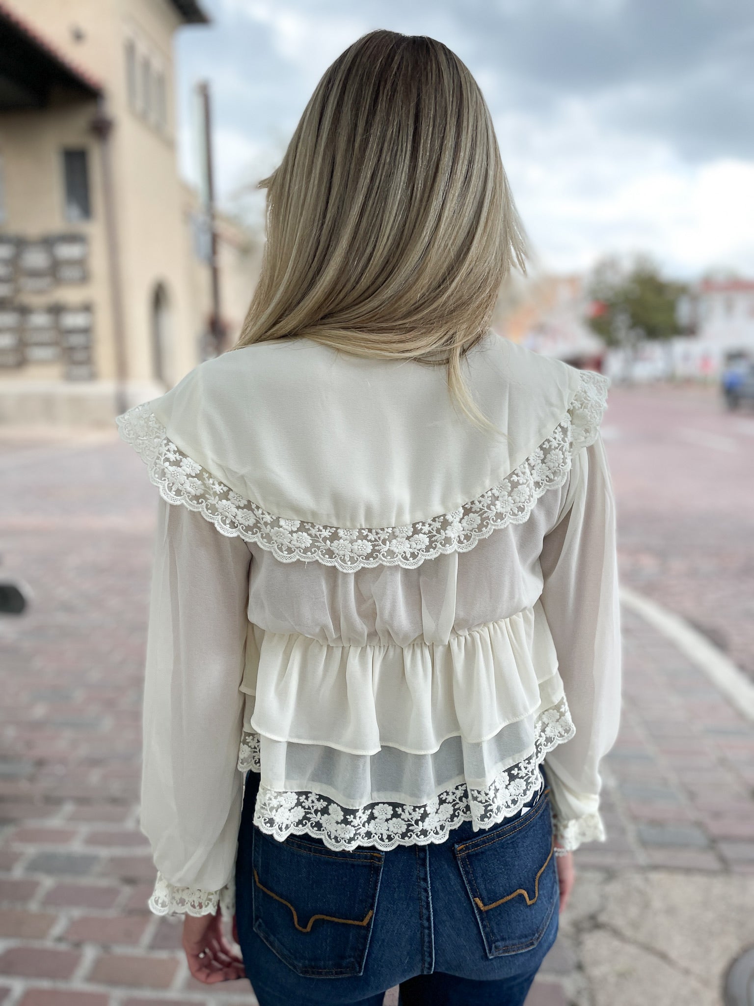 Lace Chiffon Ruffle Top