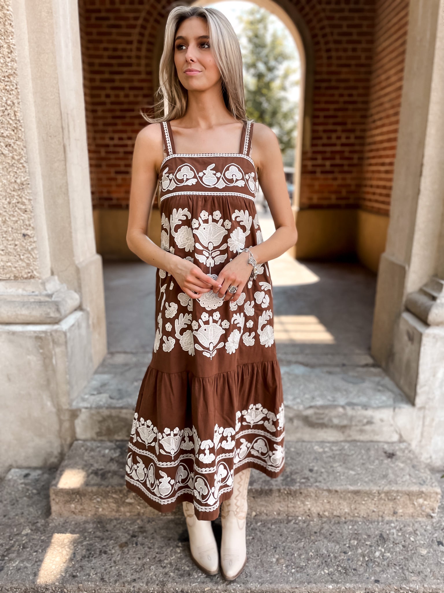 Landon Embroidered Dress - Brown
