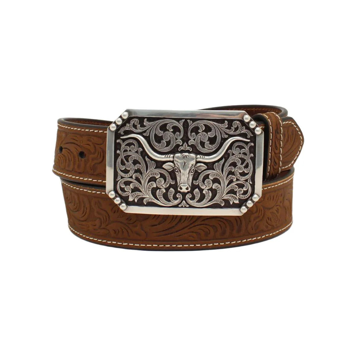 Silver Longhorn Belt - Brown