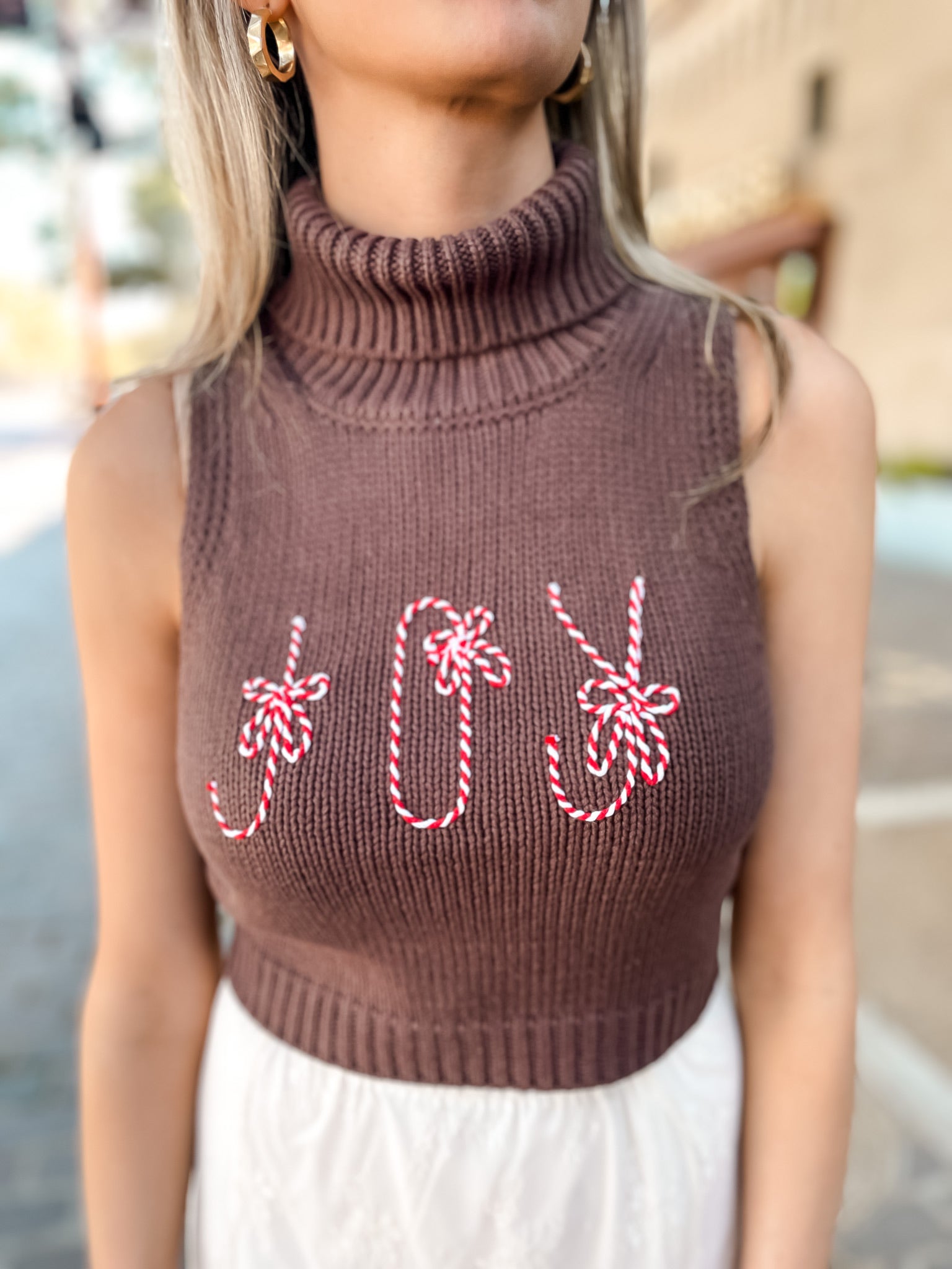 Candy Cane Joy Sweater - Brown