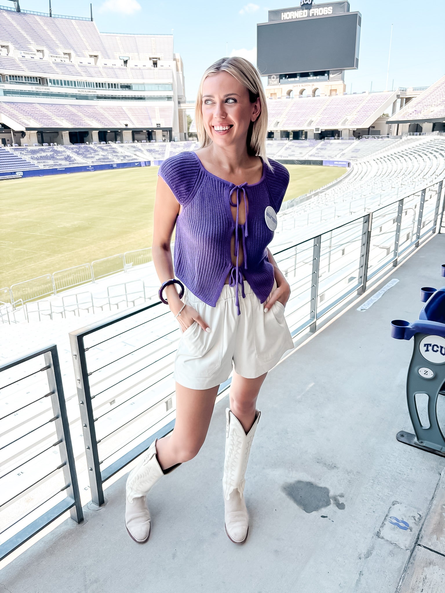 Triple Tie Front Sweater - Purple