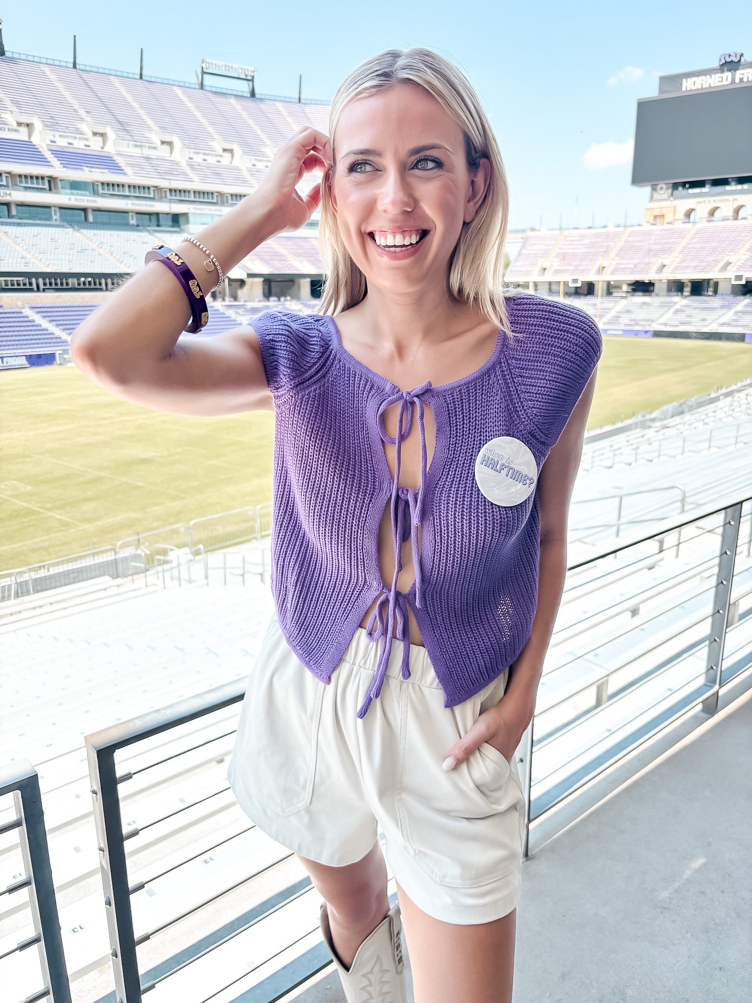 Triple Tie Front Sweater - Purple