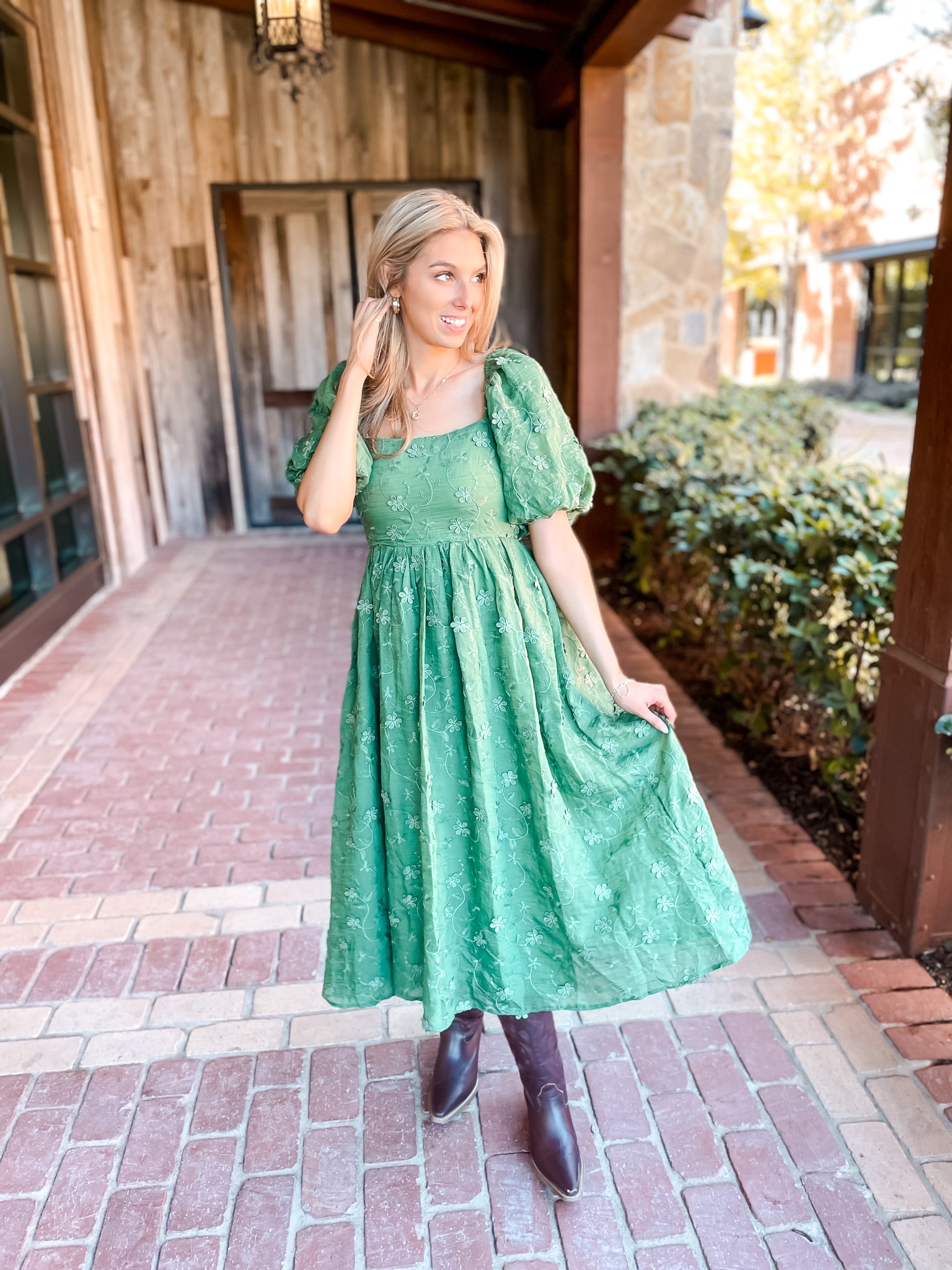 Forest Green Embroidered Dress