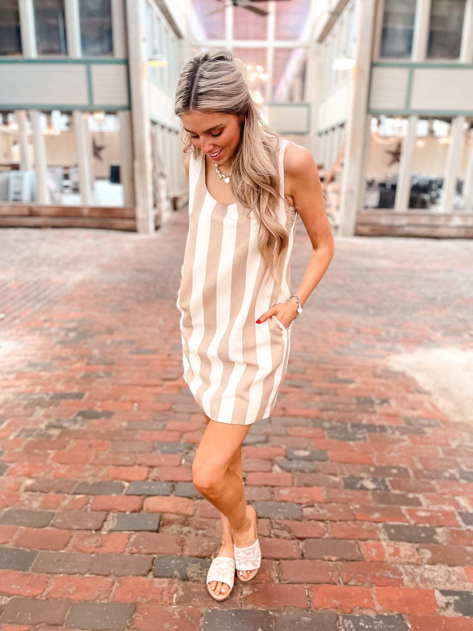 Bold Summer Stripes Dress - Khaki