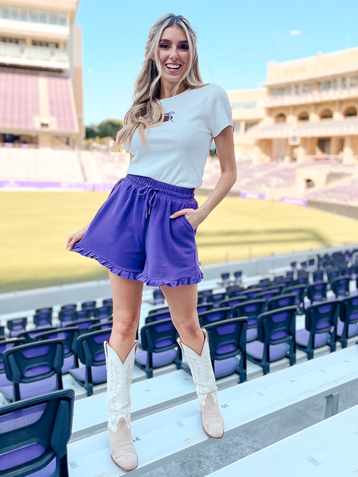 Ruffle Trim Knit Shorts - Purple
